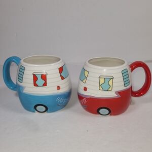 Bass Pro Shops "Happy Camper" Set Of 2 Mugs Blue and Red 16oz